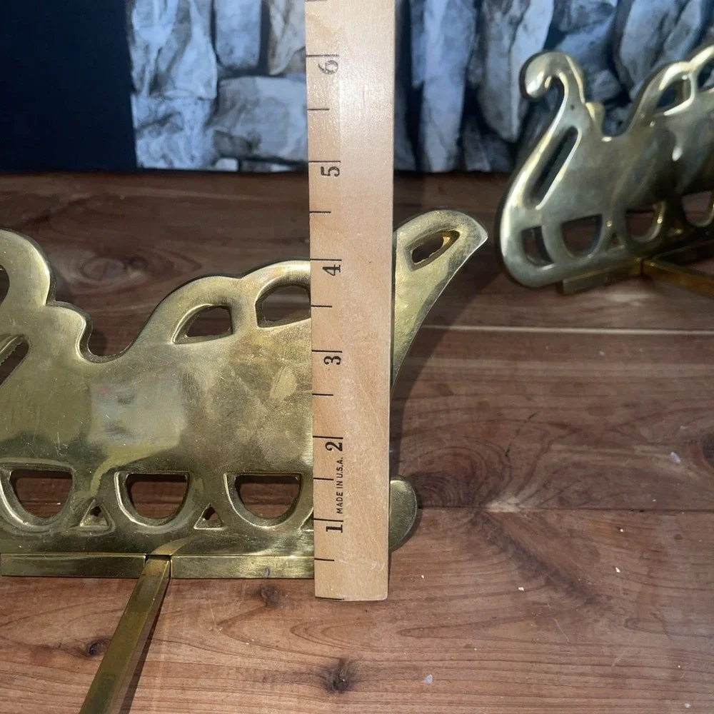 4 VTG Solid Brass Sleigh Stocking Holder Hanger Hook Long Arm Christmas Mantel